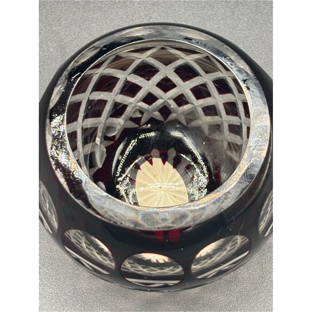 Vintage Bohemian Black Cut to Clear Crystal Votive Candle Holder BEAUTIFUL